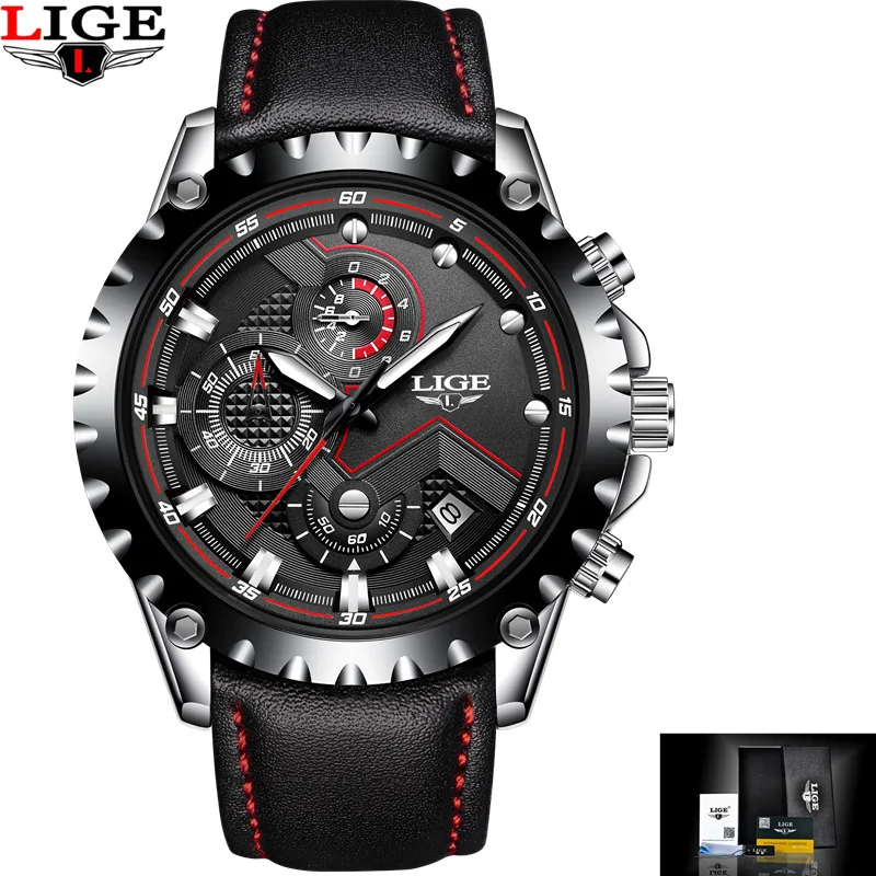 LIGE Mens Watches Top Brand Luxury Quartz Watch Men Casual Waterproof Stopwatch Chronograph Clock Sports Watch Relogio Masculino