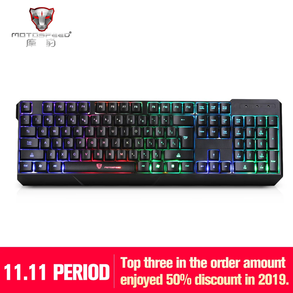 

Original MotoSpeed K70 7-Color Colorful Backlight Computer Gaming Keyboard Teclado USB Powered for Desktop Laptop Black