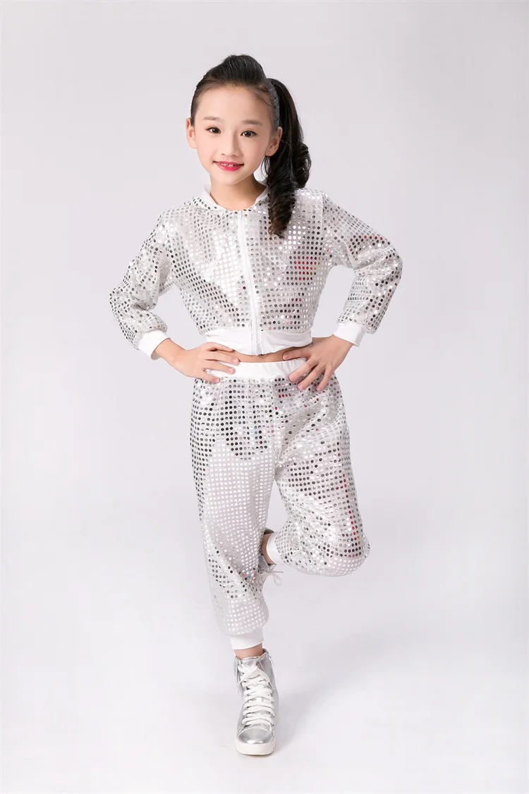 Girls Dance Costume girl dance costume children costumes Jazz Wear Sequin Hip Hop Dance Clothes Kids Competitions Costume Ballroom Performance Stage Clothing