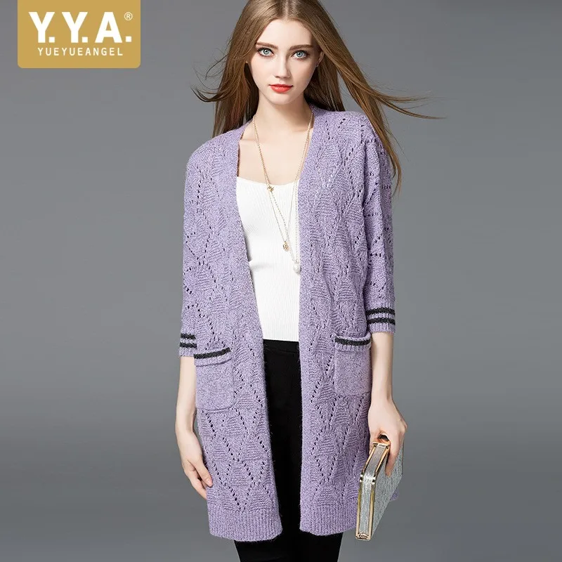 European Style Womens Long Sleeve Cardigan Fashion Match Color Cardigan