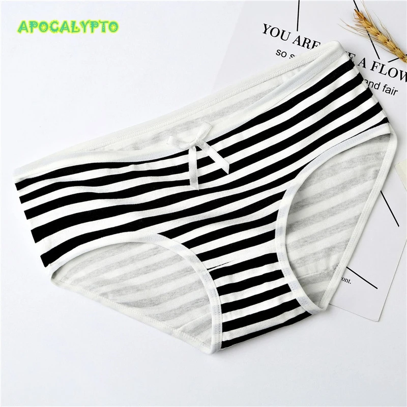 APOCAL 1PC 2 Pcs/set Women's Panties Striped Female Underwear Women Cotton Kawaii Bow Anime Briefs Cozy Lingerie Girls Bikini