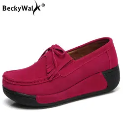 BeckyWalk/осень женская походная обувь из замши на платформе Женские кроссовки натуральная Повседневная кожаная обувь женщина WSH2714