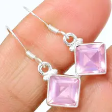 Эксклюзивное ручной работы серьги из розового кварца Серебро 925 пробы, маленького размера, круглой формы с диаметром 32 мм, 3,6 г, AE0326