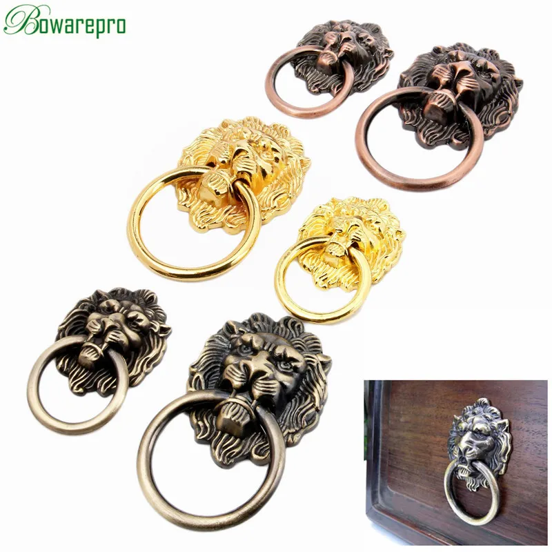 bowarepro Antique Bronze Lion Head Design Drawer Ring Pull Handle Knob Cabinet Pulls Handles Decorative Gift Box 42/50mm 1 PC bowarepro Antique Bronze Lion Head Design Drawer Ring Pull Handle Knob Cabinet Pulls Handles Decorative Gift Box 42/50mm 1 PC