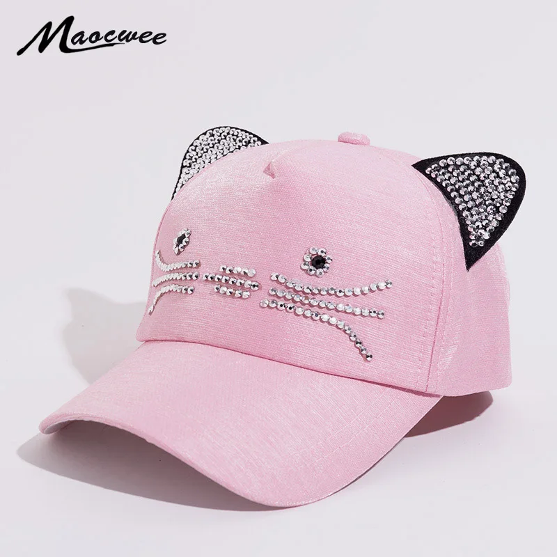 High Quality Baseball Cap for Girl Cute Cat Hats with Ear Black Solid