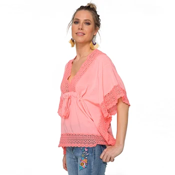 

Poncho-style blouse with wide V-neck Blouse WOMAN WOMEN SHIRT SHORT SLEEVE