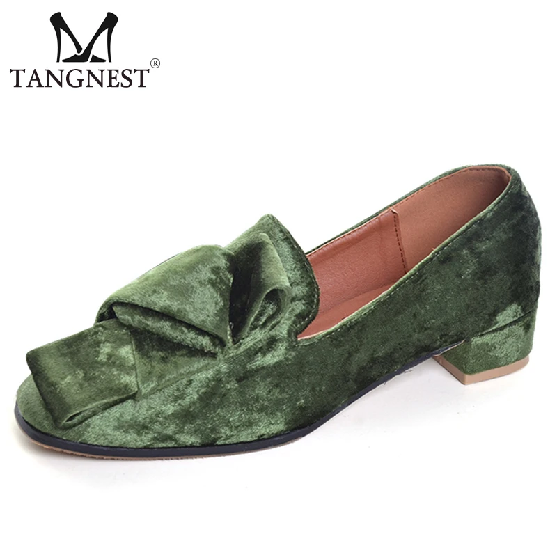 

Tangnest New Velvet High Heels Women Slip On Pumps Vintage Oxfords Casual Knot Shoes Woman Platform Ladies Brogue Shoes XWD5185