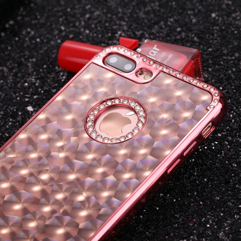 For iPhone 7 Plus Case High Quality TPU + Plastic 3D Stone Hard Back Cover Apple Diamond Rhinestone Cases |