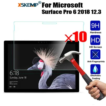 

XSKEMP 10Pcs Wholesale Genuine Tempered Glass Screen Protector for Microsoft Surface Pro 6 2018 12.3 Tablet Protective Coverage