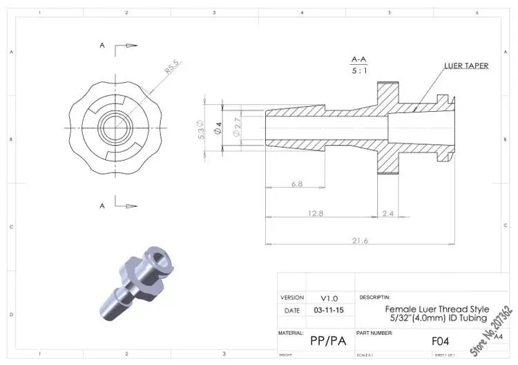 10pk(3,9 мм) 5/32inch-Barb женский Luer конический шприц фитинг(нейлон), Luer замок фитинг разъем, принтер части машины