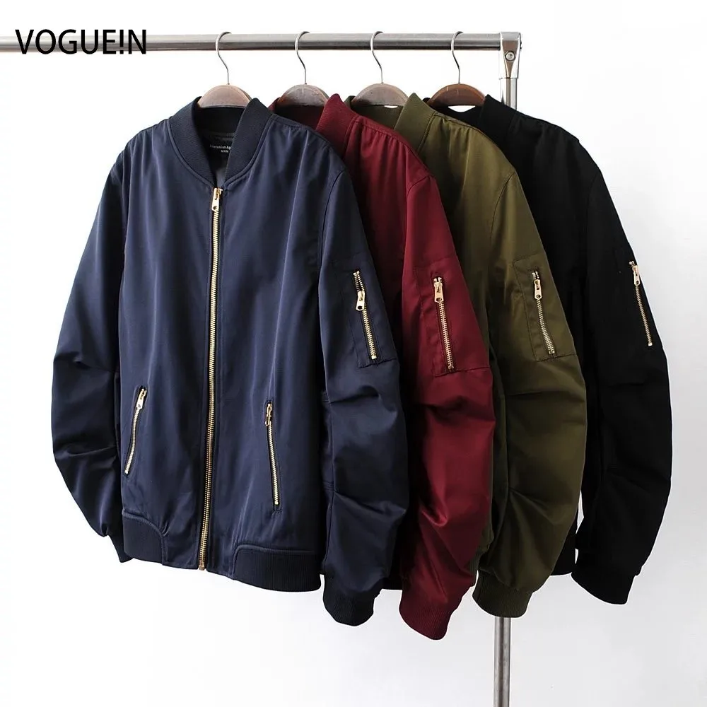 

VOGUE!N New Mens Stand Collar Pockets Solid 4 Colors Zip Up Flight Bomber Jacket Coat