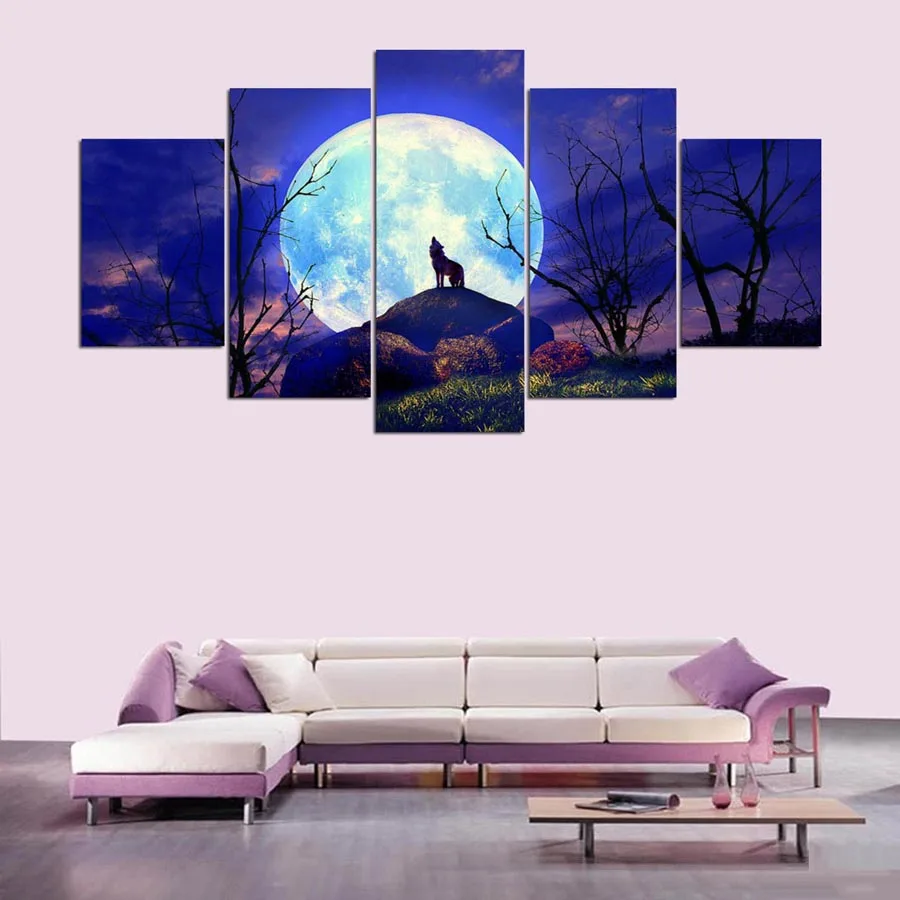 Modern Canvas Painting Living Room Wall 5 Panel Animal Wolf Poster Frames In Modular Print Cuadros Decoration Pictures | Дом и сад