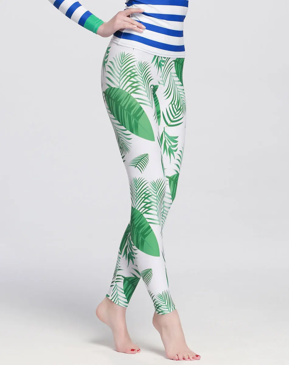 Новинка года, женские купальные штаны с зелеными листьями UPF 50+, леггинсы с защитой от солнца, колготки для бега для девочек, для женщин - Цвет: B