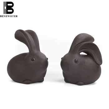

2pcs Chinese Handmade Lovely Mini Rabbit Figurine Tea Pet Ornament Ceramic Crafts Yixing Zisha Tea Accessories Lucky Home Decor