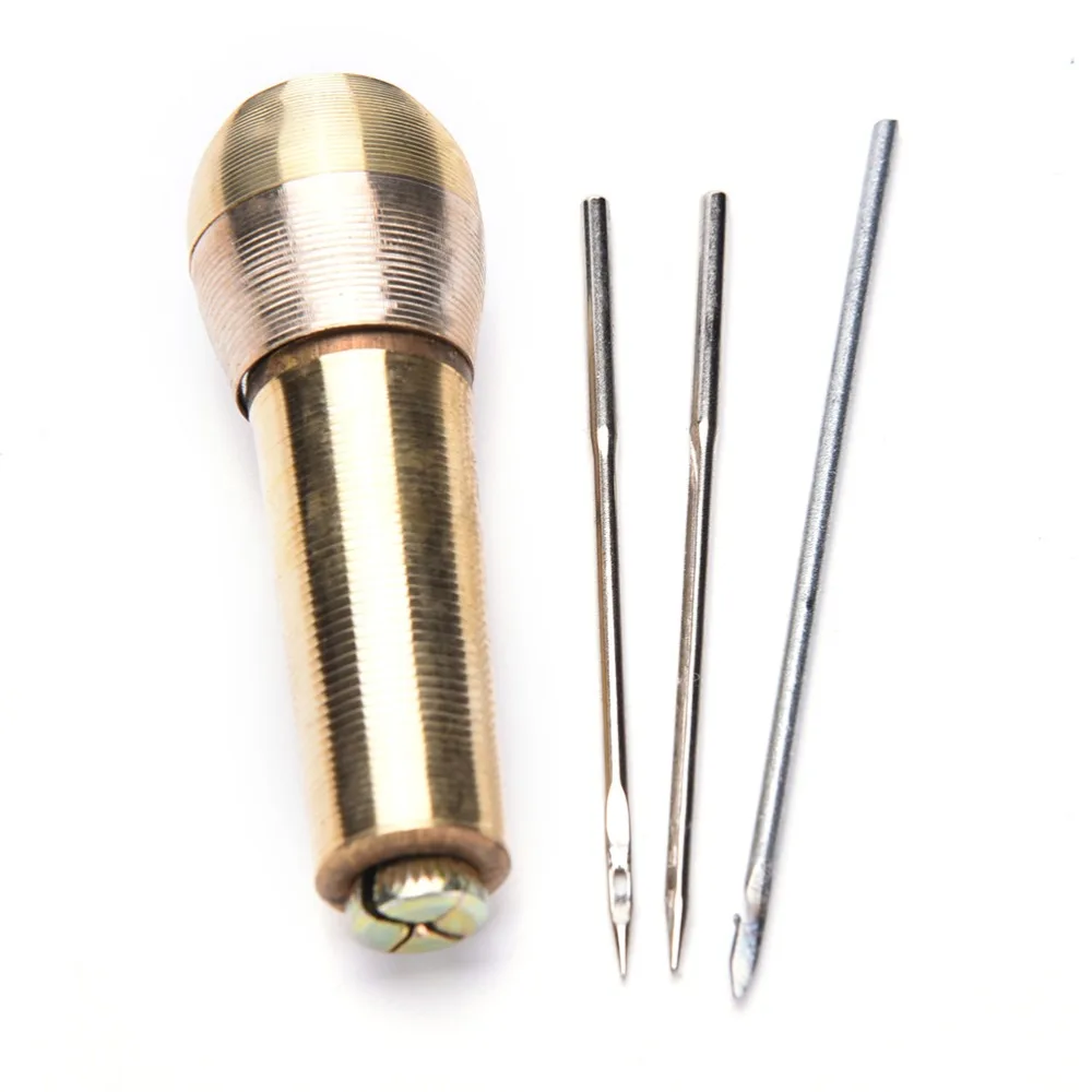 1 Set Leathercraft Needle Kit Tool Awl with 3 Needles Leather Tent