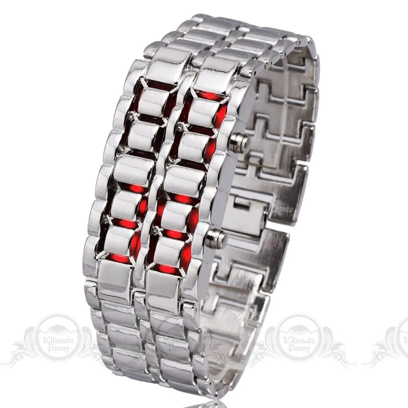 Модные мужские спортивные часы Lava, Роскошные Кварцевые часы для мужчин и женщин, унисекс-браслет, электронный стальной ремешок, синий/красный светодиодный монитор, цифровые часы
