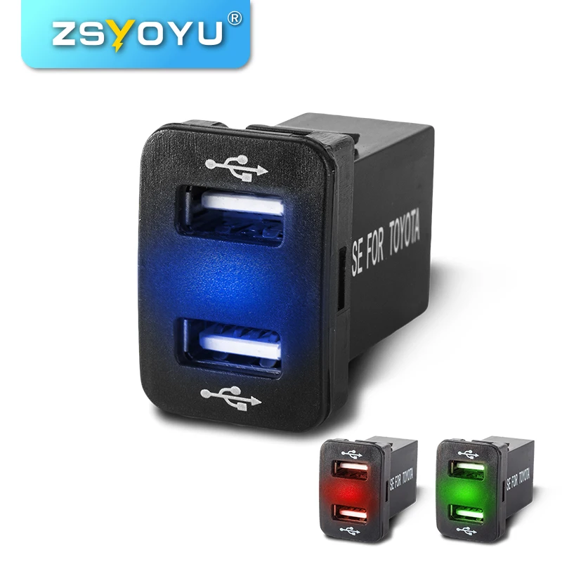 

Popular Car Charger USB Dual Port Fast Charging Mobile Battery dual Port 2.1+2.1A Car Charger For Toyota New Version LED Display