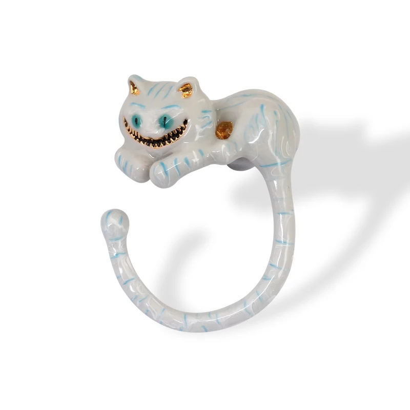 2018 New Style Girl Alice Series High-end Enamel Glazed Cheshire Cat Ring Elegant Noble Animal Jewellery Enamel Glaze Ring