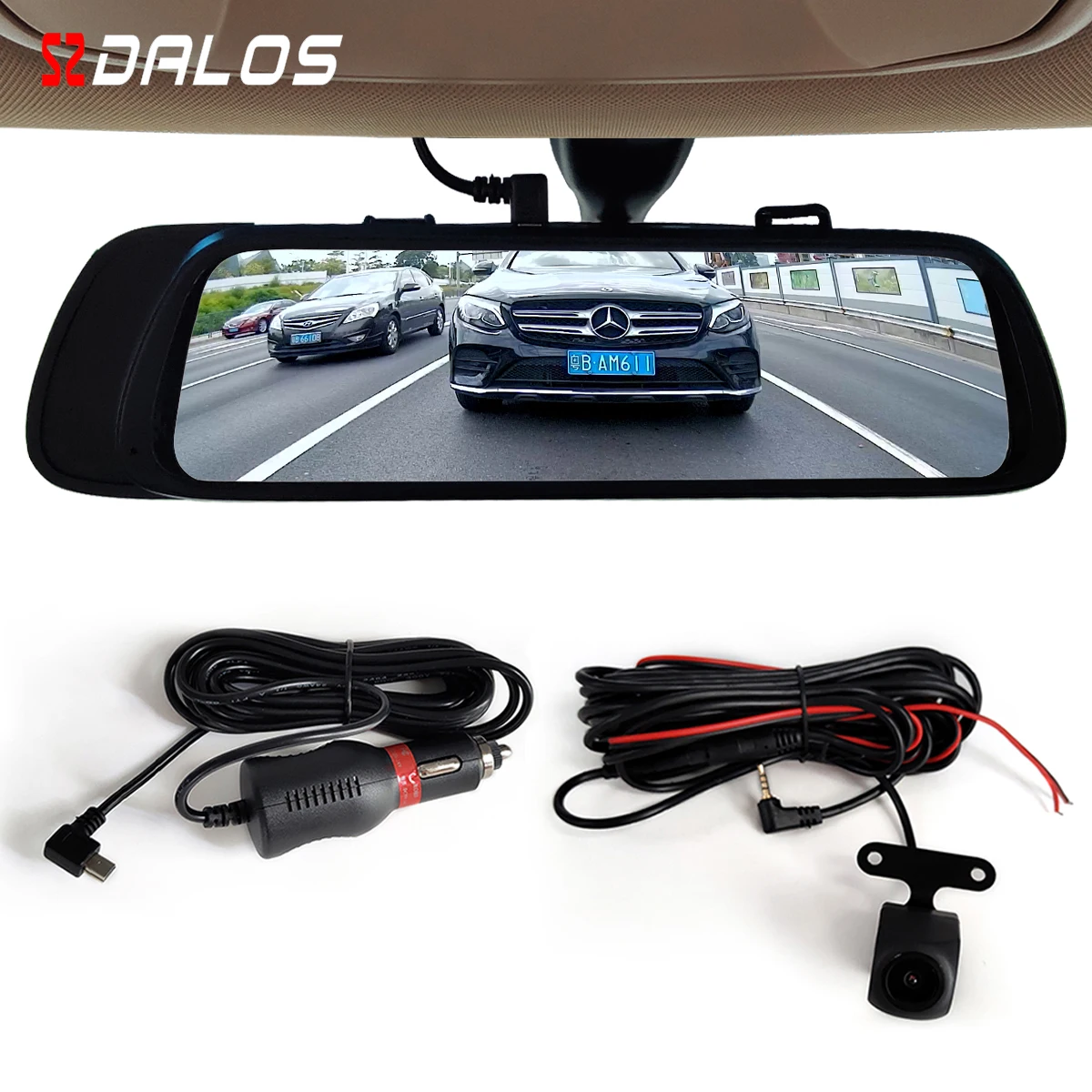  SZDALOS 10'' 1080P Car Rearview Mirror camera Dash Cam Dual Lens 1080P DVR Backup Camera