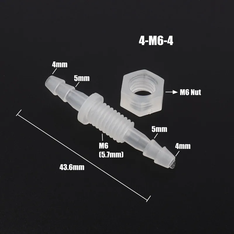 100 шт 3~ 8 мм M6~ M10 PP резьба PP Прямые соединители Шестигранная гайка аквариумный бак воздушный насос фитинги шланг для питьевой воды пагода соединения