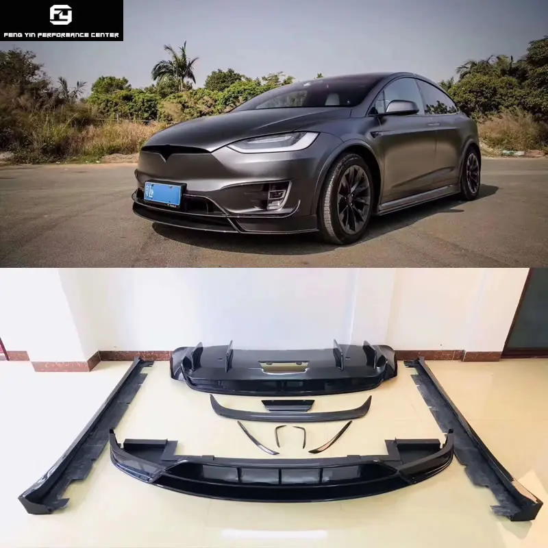 

Model X Carbon Fiber Front bumper lip rear bumper diffuser side skirts rear spoiler For Tesla MODEL X Revozport style