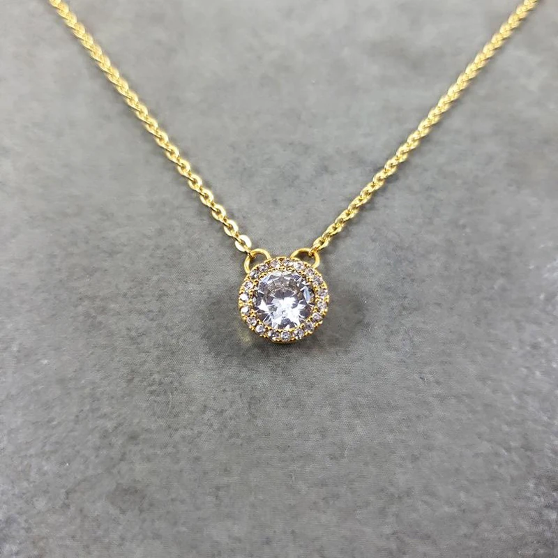 

Dot Crystal Necklaces For Women Wedding Jewelry Collier Femme 2019 Round CZ Pendants Stainless Steel Chain Necklace Bff