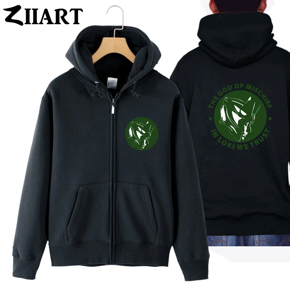 Loki the god of mischief in loki we trust/Одежда для пар хлопковые куртки с капюшоном на молнии