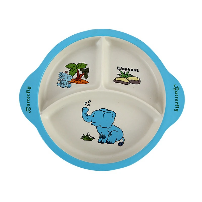 Anti-hot Training Dinner Plate Baby bowl+spoon+fork Feeding Food Tableware Cartoon Kids Dishes Eating Dinnerware - Цвет: 19