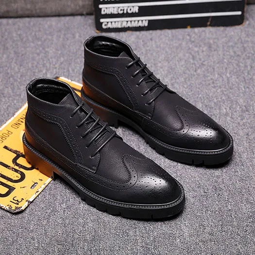 black 1 Броги резиновые зимние дышащие Wingtip Lace Up натуральная кожа черный Высокое качество лианы Мужская обувь Повседневное Топ оксфорды - Цвет: black 1