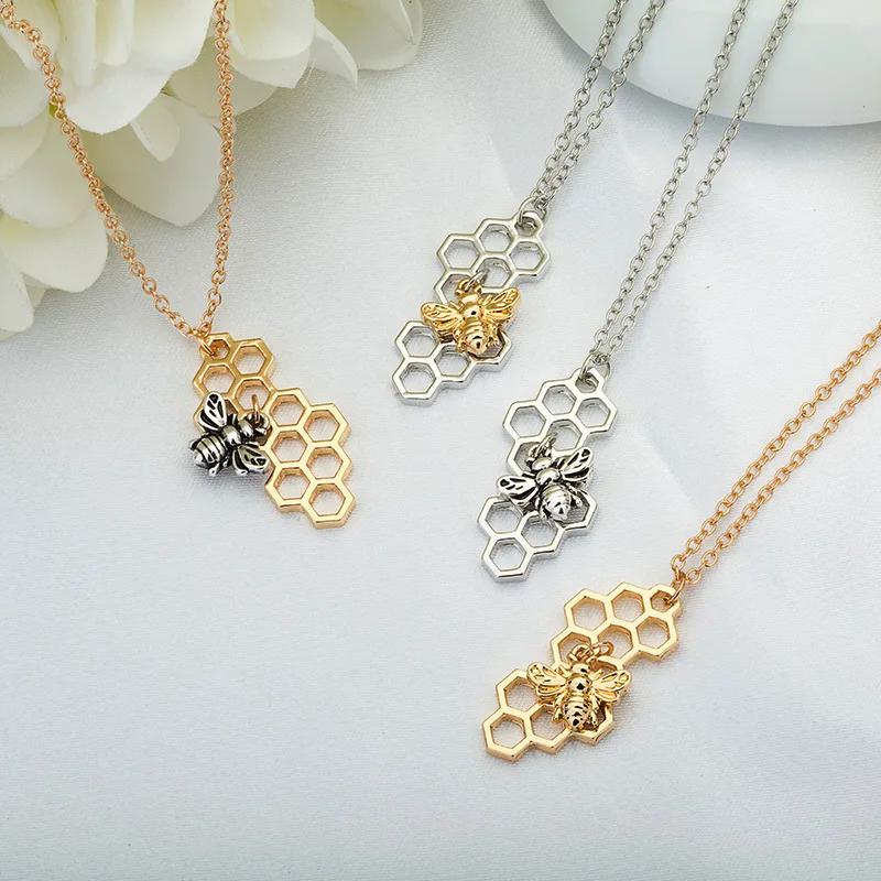 

The Explosion Fashion Apis Florea Necklace Concise Polygon Hive Pendeloque Cut Factory Direct Cross Border Jewelry HMS068 xiangl