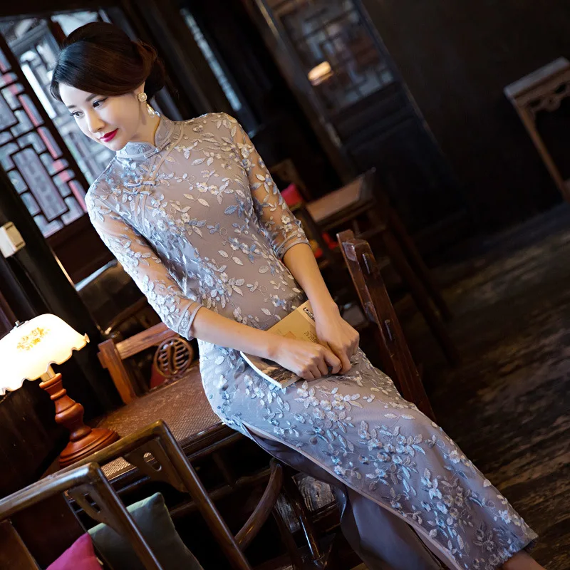 

New Design Sexy Ladies' Long Cheongsam Embroidery Chinese Traditional Qipao Summer Vintage Elegant Qipao Dresses
