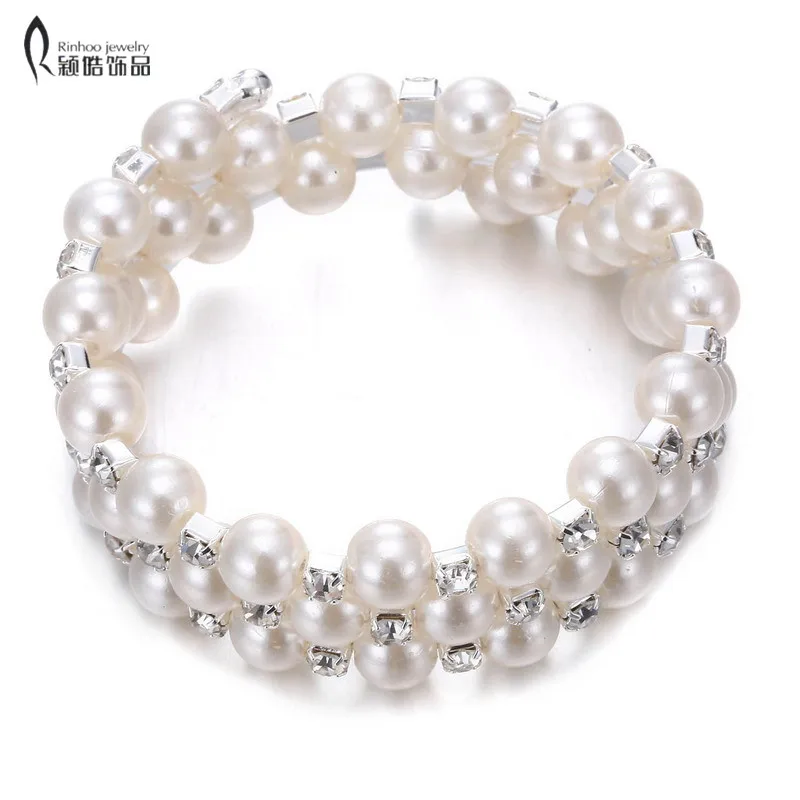

Three layers Rhinestone Imitation Pearl Bracelets Bangles for Women Jewelry Accessories bracelet bijoux femme