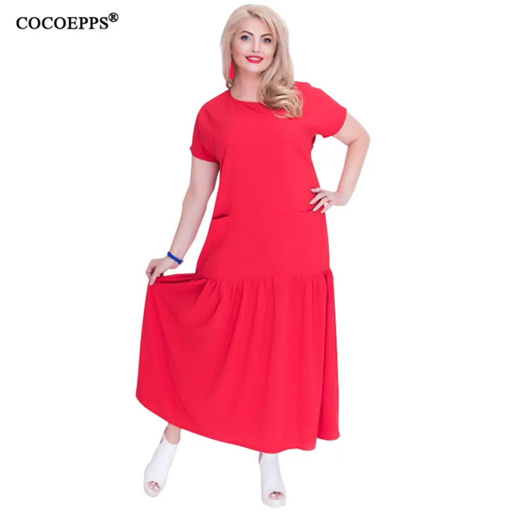 2018 new Loose Long Dress Patchwork Big Size Maxi Dress summer Plus Size Robe Beach Casual dress 5XL 6XL O-neck large vestidos
