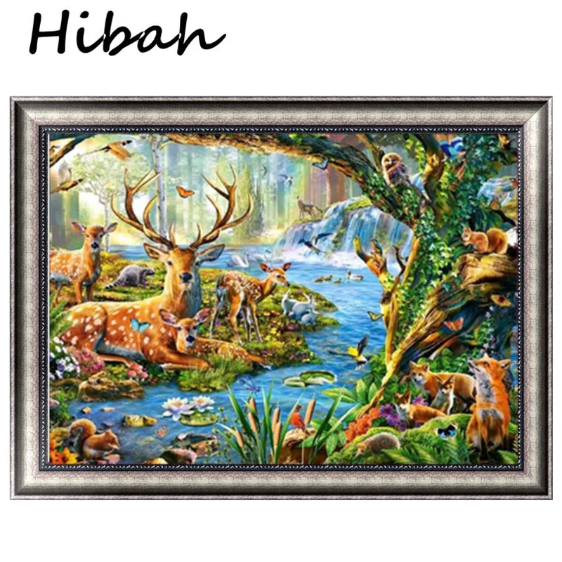 

Embroidery Diy Diamond Painting Set 5D Diamond Embroidery Deer Forest Round Diamond Cross-stitch Mosaic