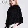 HSPL 2017 Autumn Hot Sale Knitted Natural Fur Shawl  Fashion Rabbit Fur Cape Shawl Genuine Rabbit Fur Women Black Fur Poncho ► Photo 2/5