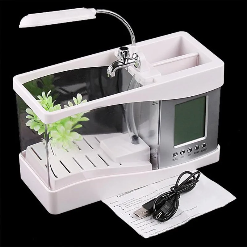 USB Desk mini aquarium fish tank led lighting light with calender pen