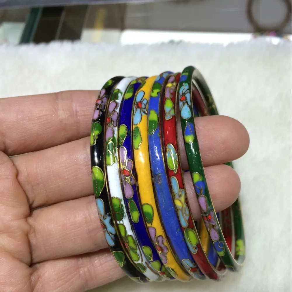 

Wholesale 7PCS Chinese Handmade Cloisonne Enamel Cuff Hollow Bracelet Bangle