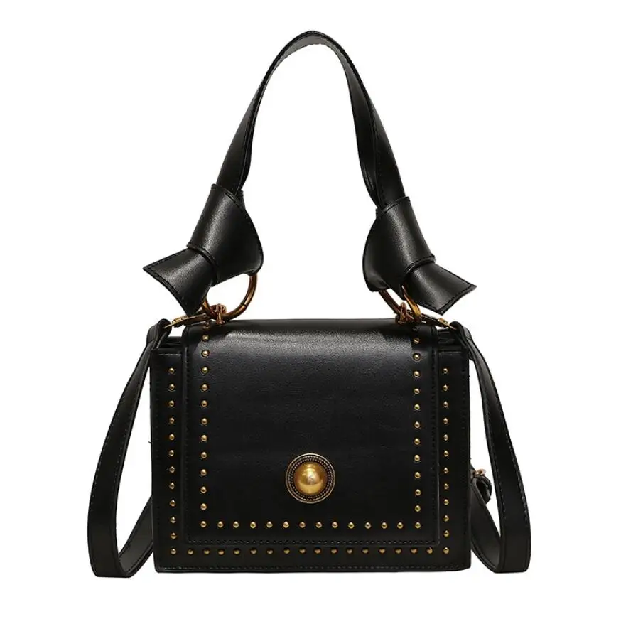 Роскошная сумка модная новая сумка с заклепками Высококачественная женская дизайнерская сумка из искусственной кожи Портативная сумка через плечо - Цвет: Черный