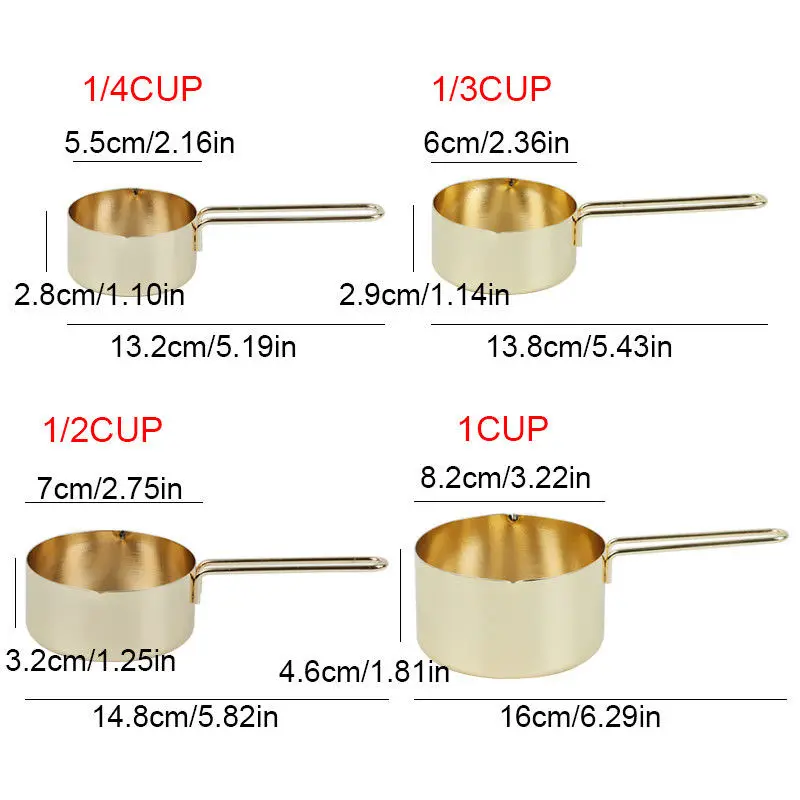 4Pcs/SET  Luxury Stainless Steel Measuring Cups Copper Plated Kitchen Measuring Tools
