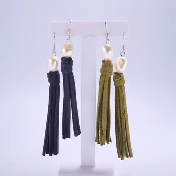 

DAIMI Pearl Earrings With Silver Earrings 9-10 mm The Baroque Pearl Long Earrings Tassel Paragraph Sent to Mom