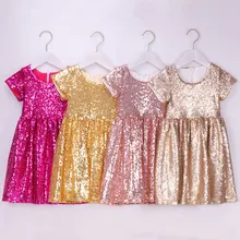 Платье с блестками для девочек; вечерние платья с блестками для маленьких детей; платье с цветочным узором для девочек на День рождения; пышное свадебное платье с короткими рукавами для малышей