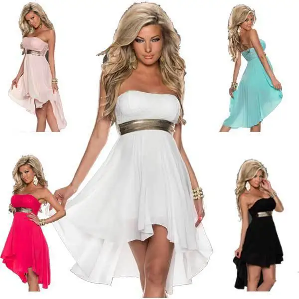

Sexy Strapless Chiffon Club Dress Women High Low Long Fashion Dress Lady Elegant Asymmetric Party Dress S M L