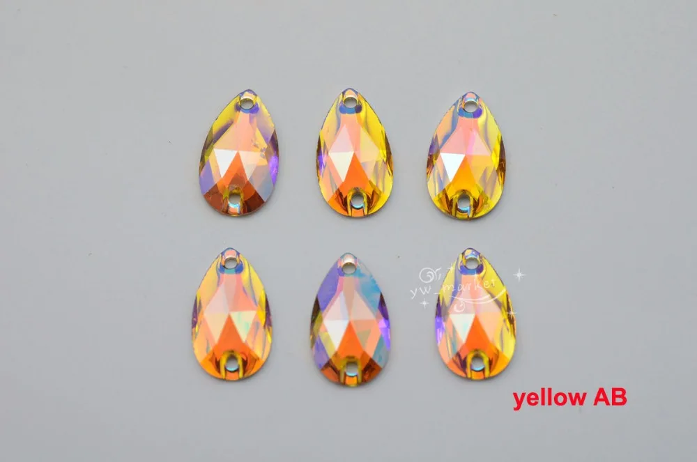 

100 pcs 10mm x 18mm Acrylic beads Tear Drop Color AB Sew On Flat Back Jewels