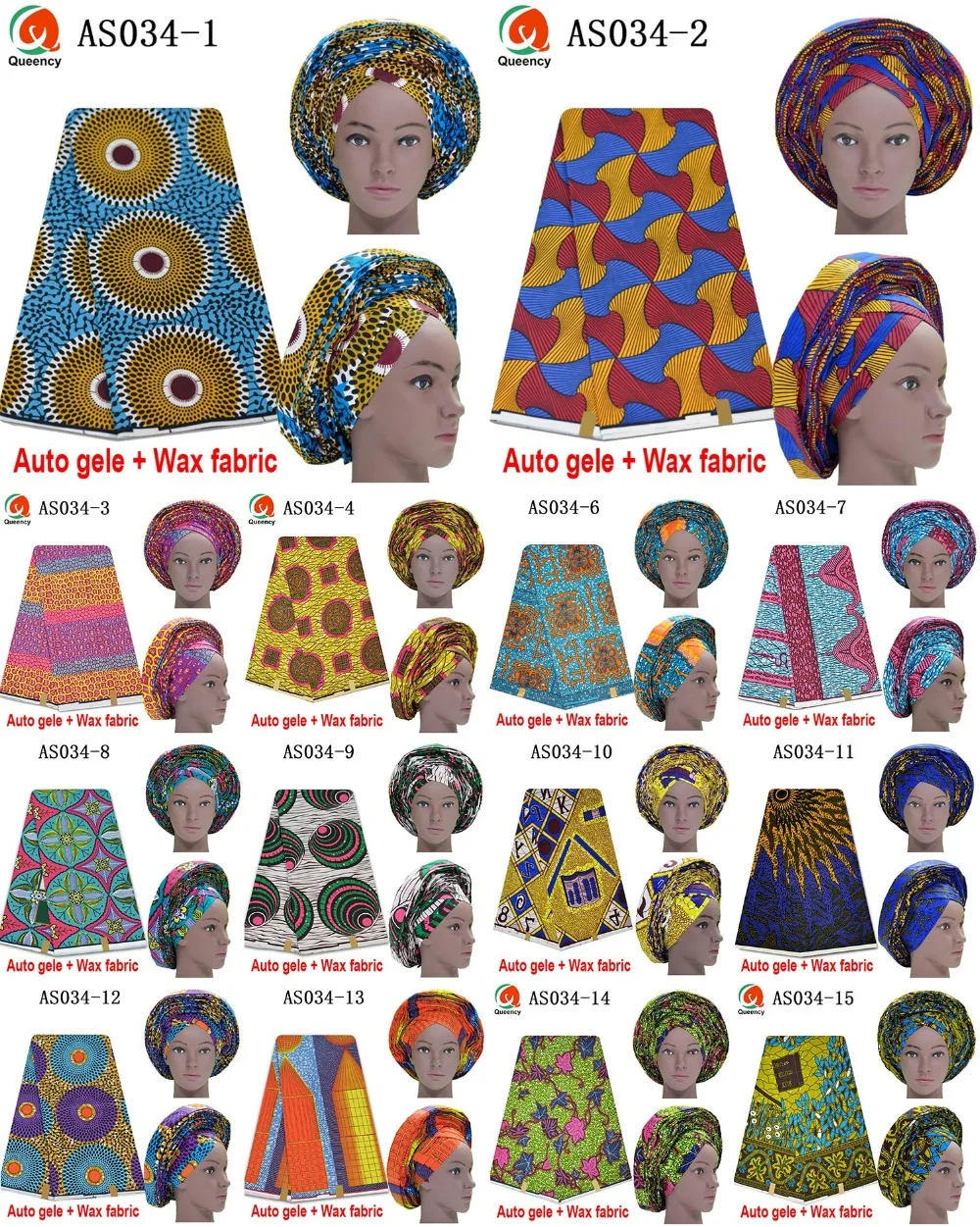 

AS034 African Already Tied Colored Ankara Auto Gele Headtie Matching Wax Fabric Set For Ladies Headtie 1set/pack Free Shipping