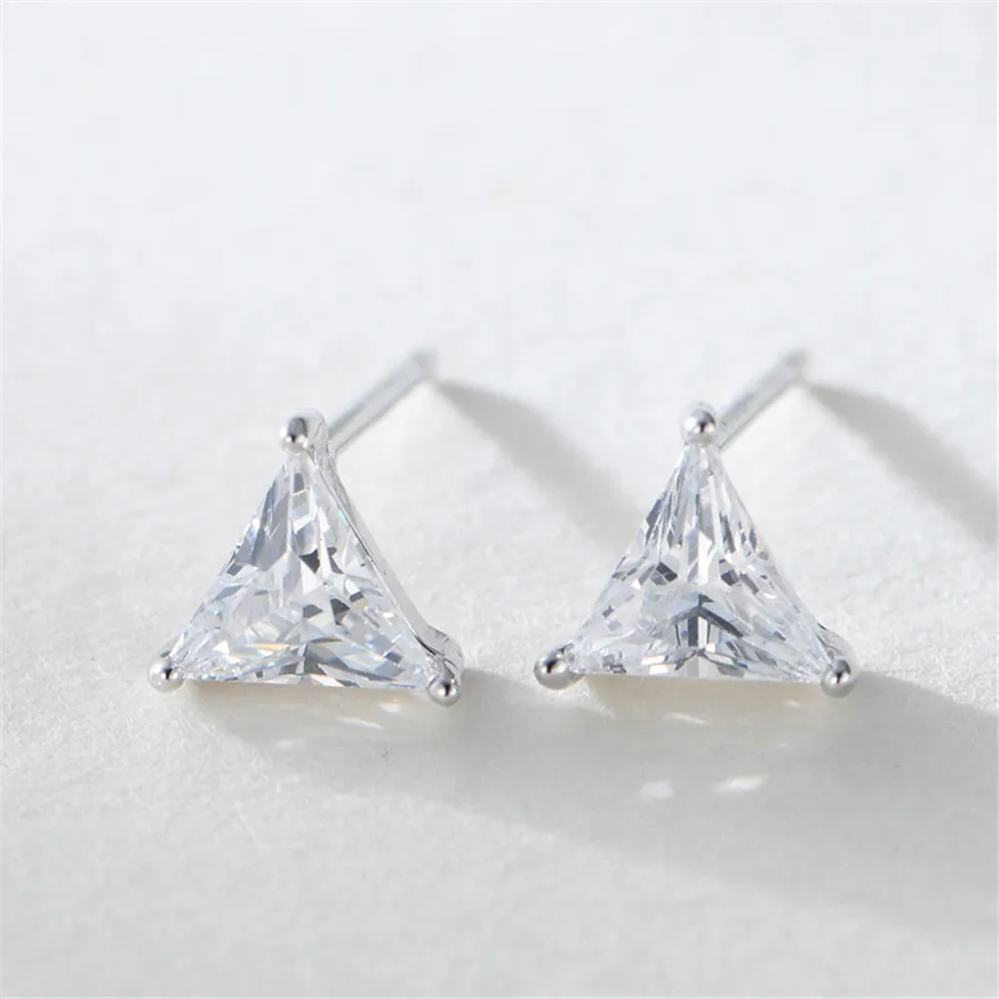 

Martick Simple Pure 925 Sterling Silver Triangle Stud Earrings Black/White Shining Crystal Earrings For Woman Jewelry GSE87