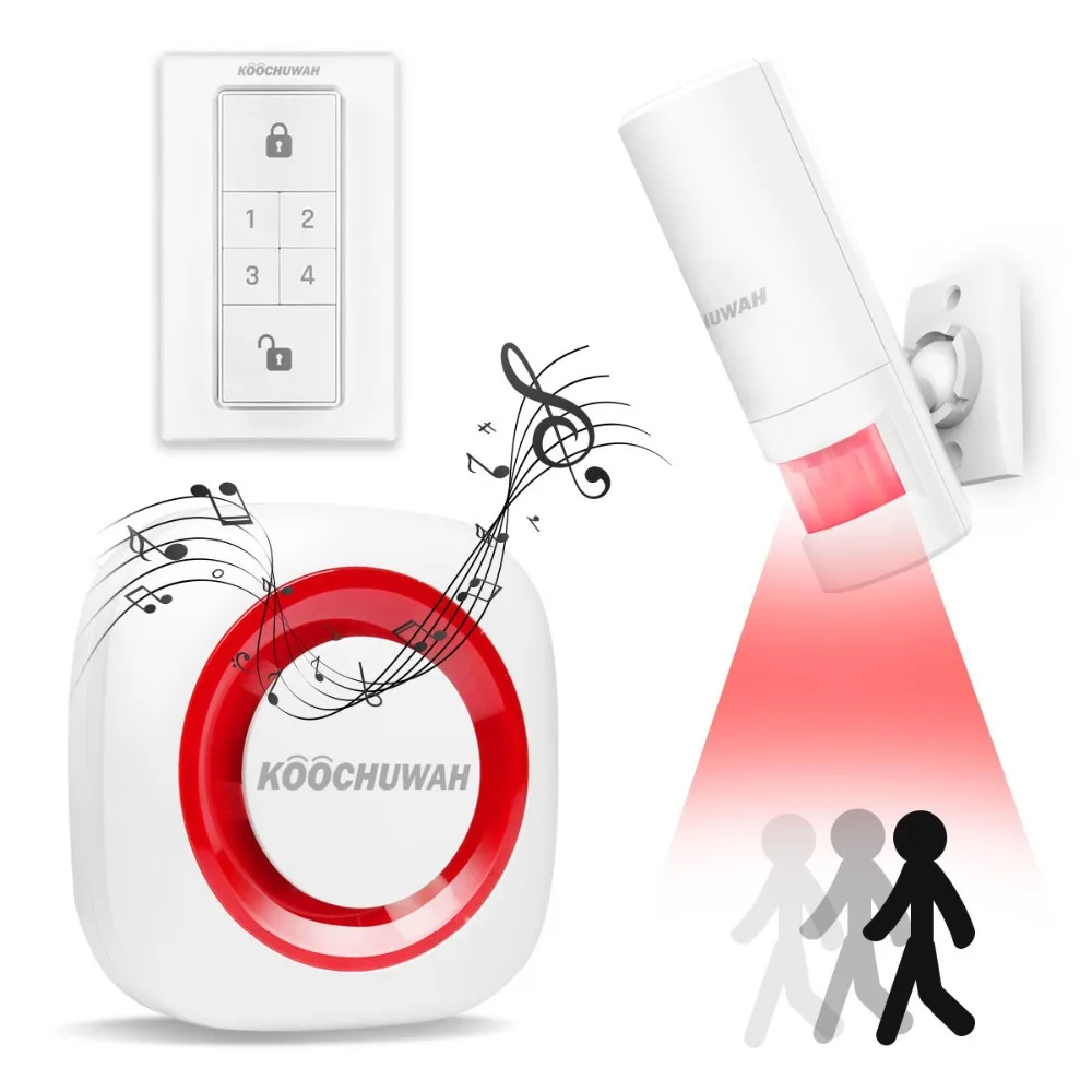 

KOOCHUWAH Wireless Burglar Alarm System Sound Signal Driveway Alarm Secutiy System PIR Detector Motion Sensor for Home/Garage
