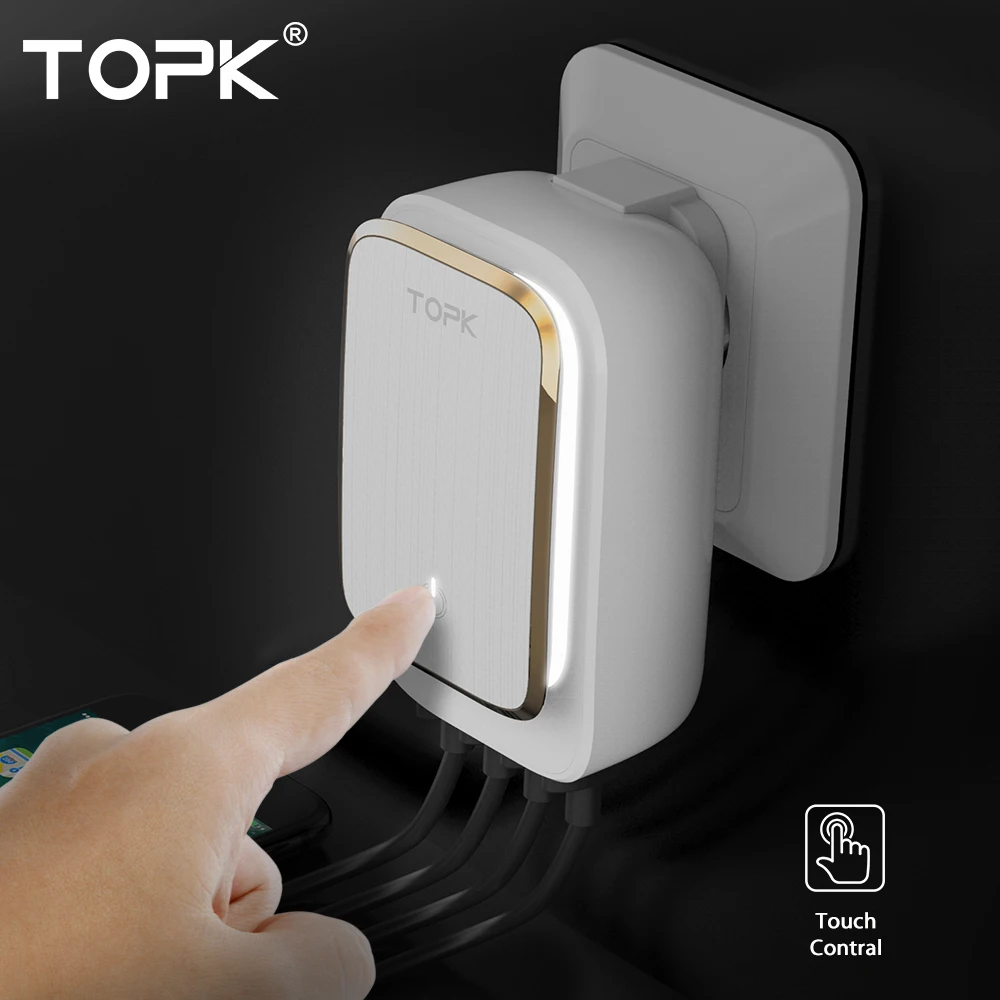 TOPK L-Power 4-Port EU/US/UK/AU Plug 22W USB Charger LED Lamp Auto-ID Travel Wall Adapter Universal Mobile Phone Charger TOPK L-Power 4-Port EU/US/UK/AU Plug 22W USB Charger LED Lamp Auto-ID Travel Wall Adapter Universal Mobile Phone Charger