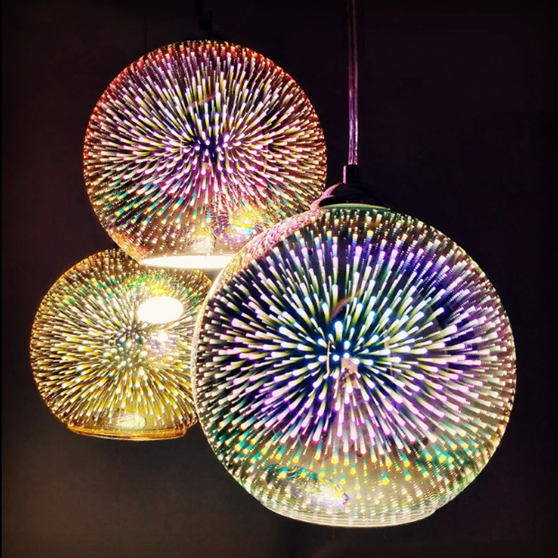 

Creative modern electroplating bronze glass ball personality 3D color for restaurant decoration LED E27 lighting diameter 15cm