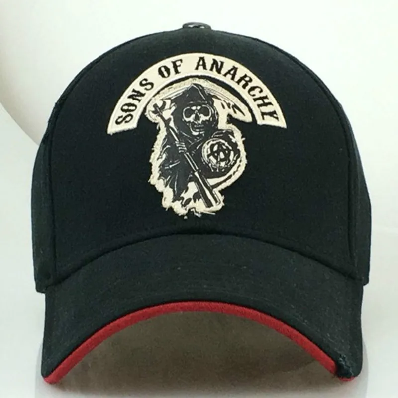 

Hot Sale theTV Sons of Anarchy Embroidery Patch Reaper Crew Visor SAMCRO Man Baseball Cap Punk Black Motorcycle Caps