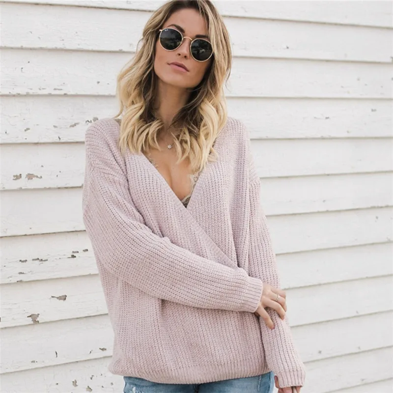 

2018 Women Winter Autumn Chenille Pullover Sweater Female Double-sided Stitching Sexy V-neck Knitted Sweater Knitwear Jumper